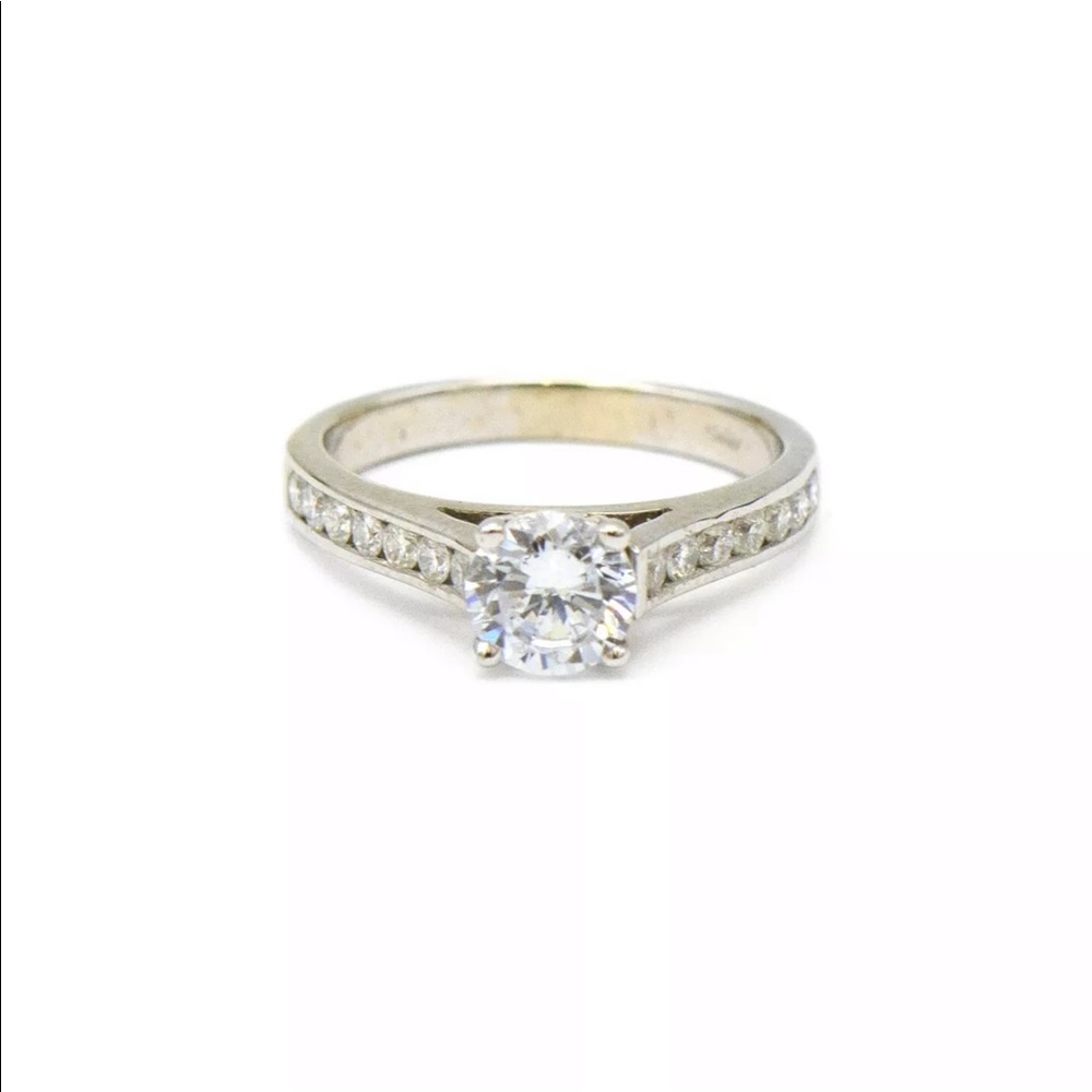 18k White Gold Solitaire with Diamond Accent Ring